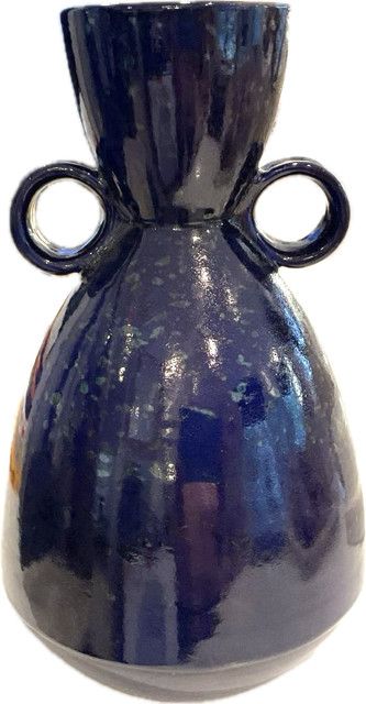 Ceramic Vase Blue Speckled Large 14.75" Morocco