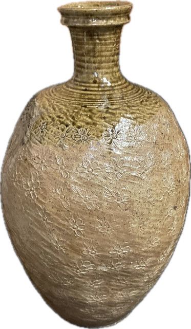 Ceramic Vase W Lip Glazed Top Flowers 17.5”