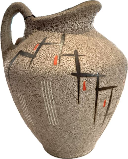 Ceramic Pitcher, 13" H, Orange Accent
