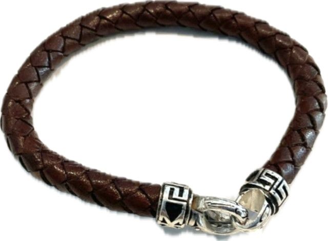 Bracelet, Brown Braided Leather, Sterling Clasp