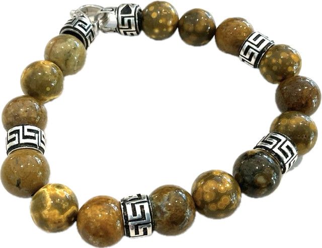 Bracelet, Golden Agate Beads with Sterling Silver Rondelles &amp; Clasp