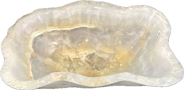 Bowl Onyx Scalloped Polished w/ Raw Edge Creams Tans 16.75"
