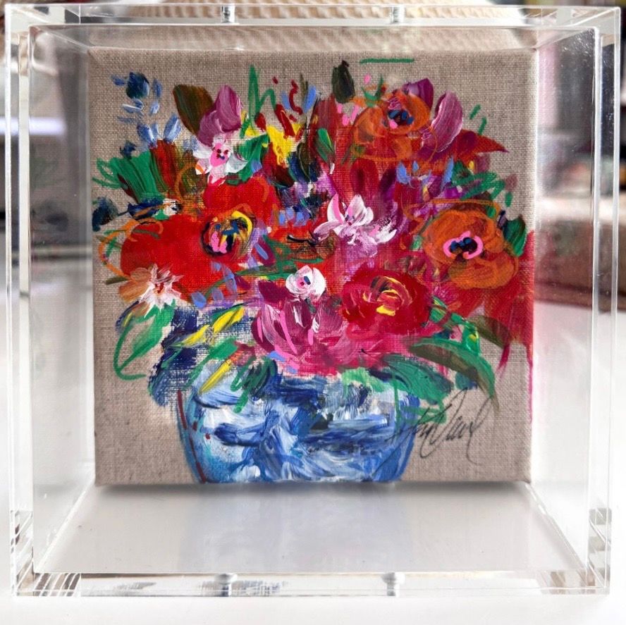 Original Art, Florals on Canvas, 6" x 6", In Plexiglass Box Kelly O'Neal Mixed Medium