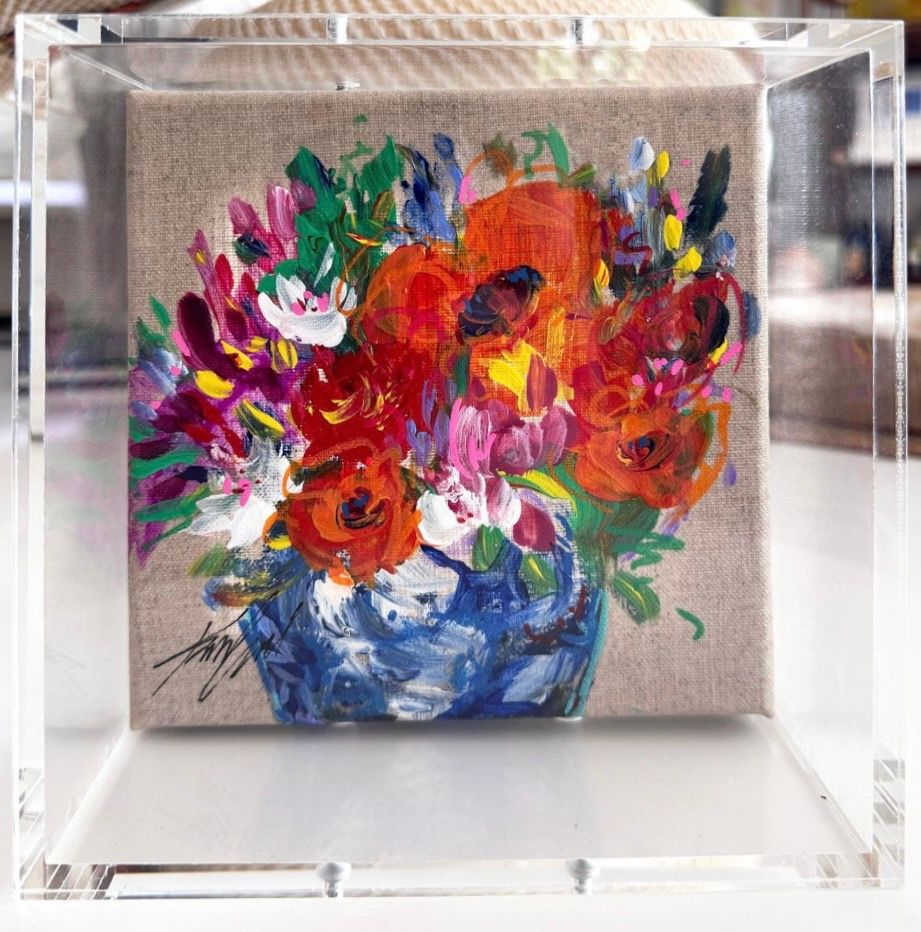 Original Art, Florals on Canvas, 6" x 6", In Plexiglass Box Kelly O'Neal Mixed Mediums