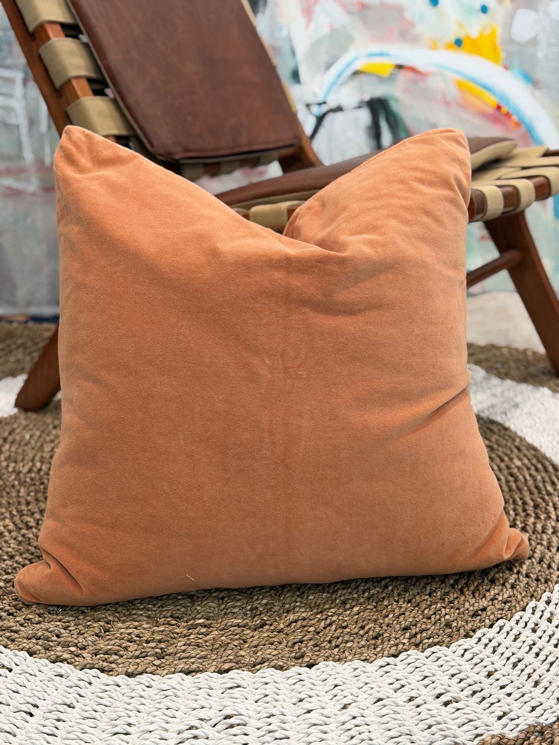 Pillow, 24" x 24", Rust Orange, Plush Velvet, Down &amp; Feather Insert