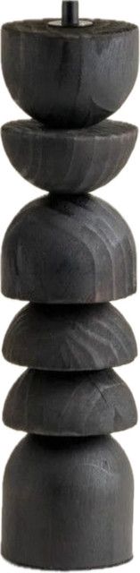 Lamp, Charred Geometric Wood, Linen Shade, Linen Shade