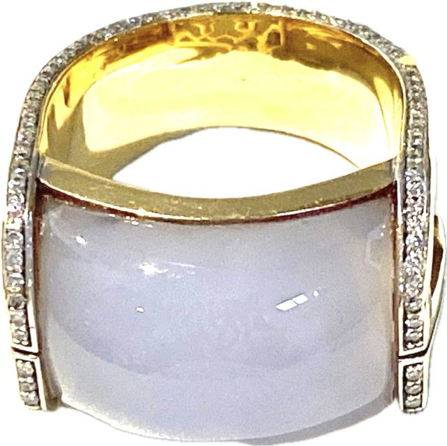 Ring; Estate 18k with Chalcedony cabochon and Diamond Accents, size; originally $5300