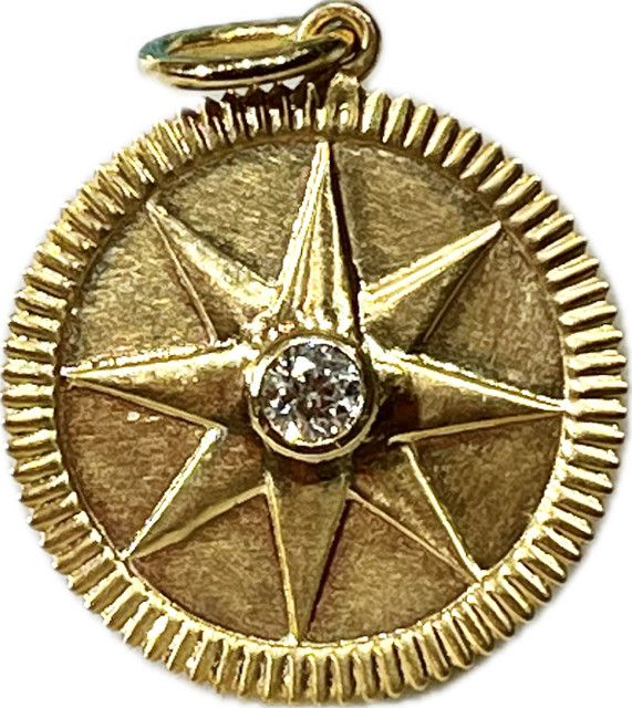 Charm, 14k Disc with Star and center Diamond