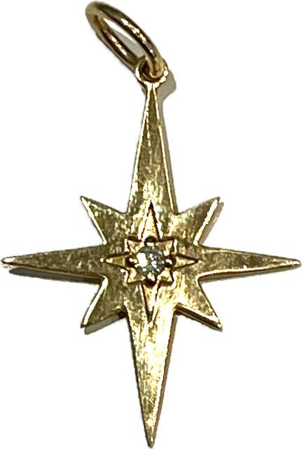 Charm, 14k North Star with center Diamond