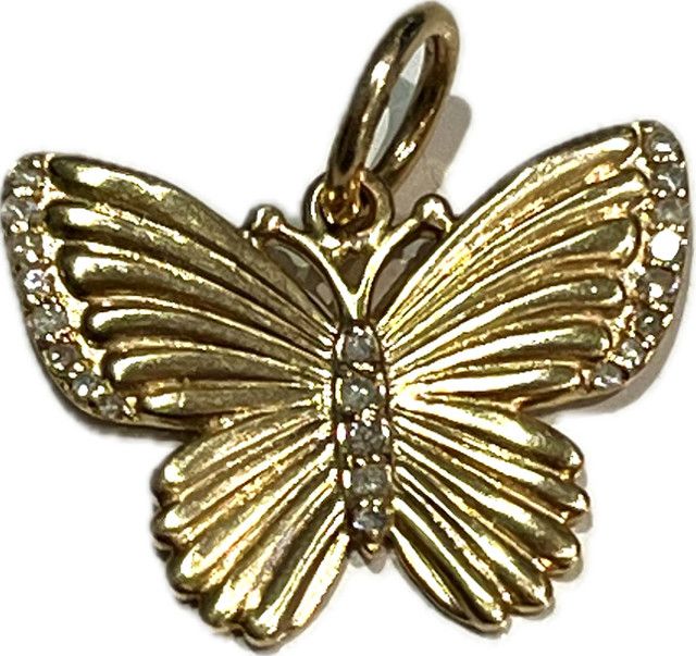 Charm, 14k Engine turned Butterfly with pave Diamonds