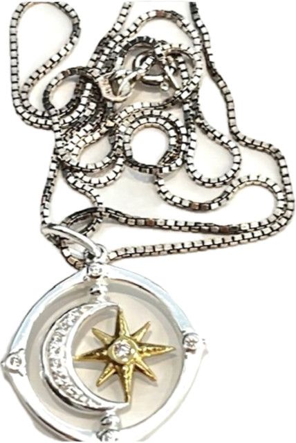 Necklace, Moon and Gold Plated Star, Sterling Silver