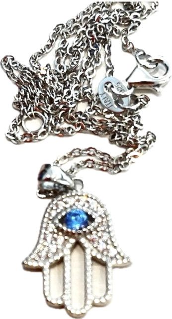 Necklace, Buddha Blessing Hand, Hamsa, CZ Pave, Sterling Silver