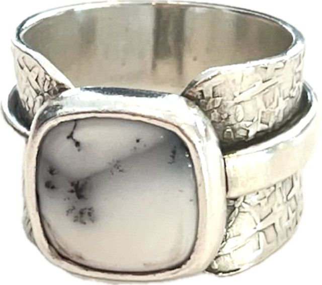 Ring, Sz 7 Square Dendritic Opal, Sterling Silver