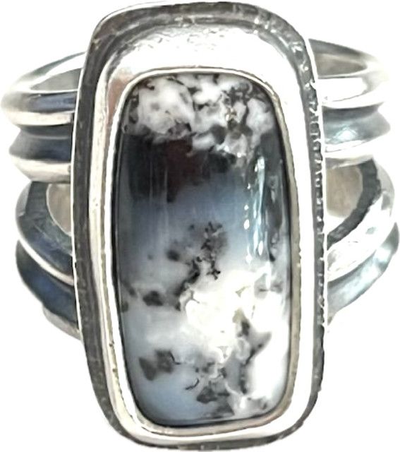 Ring, 6.5, Dendritic Opal Rectangle Sterling Silver