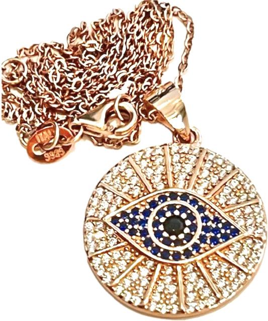 Necklace. Evil Eye, Rose Gold Plated on Sterling Silver, CZ Pave