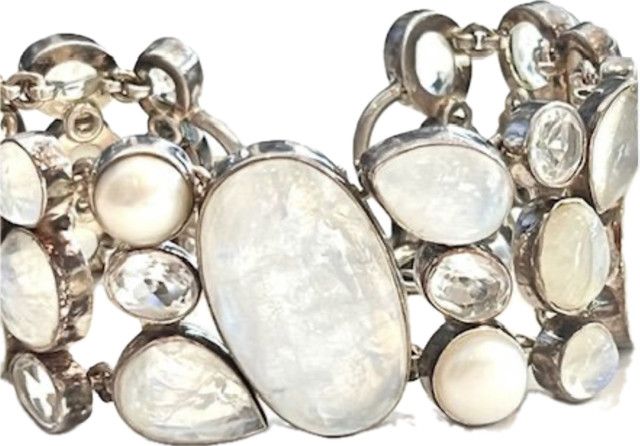 Bracelet, Moonstone with White Quartz, Mother of Pearl, Sterling Silver