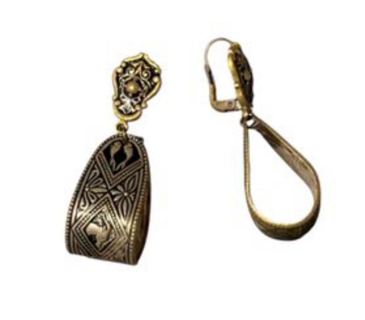 Earrings, Damascene Zodiac Lever Back