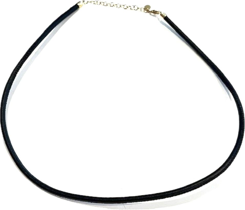 Necklace, Black Leather Cord with 14k clasp and extender