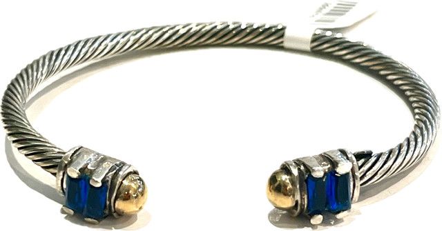Bracelet, Sterling Cable with Gold Balls &amp; Blue Sapphires