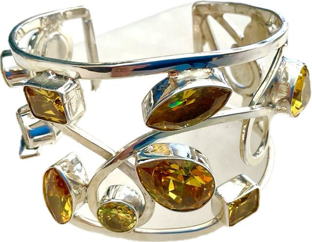 Bracelet, Sterling Multi-Stone Cuff, Amber Citrines