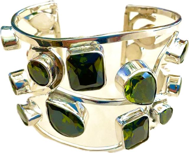 Bracelet, Multi-Stone Sterling Cuff, Green Semi-precious Stones