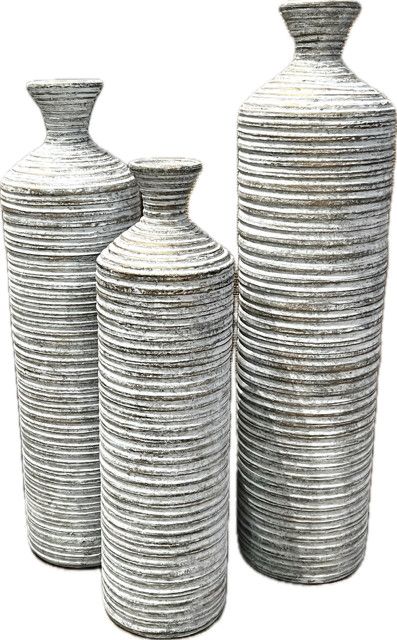 Set of 3 Beige-tan Vases Vessels