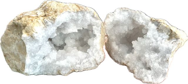 Set/2 White Quartz Geode, Split Large with Small, 16''x9''x12''