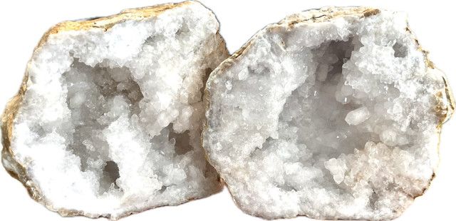 Set/2 White Quartz Geode Two Halves 8" x 5"x5"
