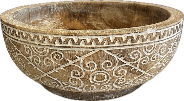 Vintage Carved Wood Bowl Med 14''x14''x5''