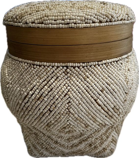 Beaded Basket w/ Lid 6''x6''x7''
