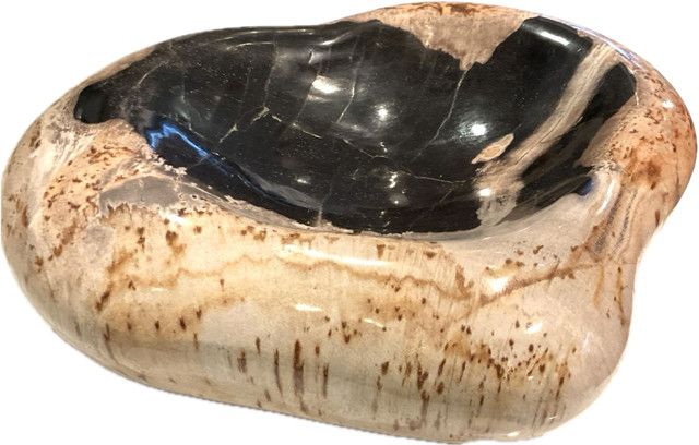 Organic Shaped Petrified Wood (Stone) Bowl, 10''x8''x3''