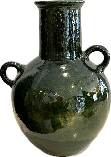 Tamegrout Emerald Vase with Rings Amphora , 8''x6''x11''