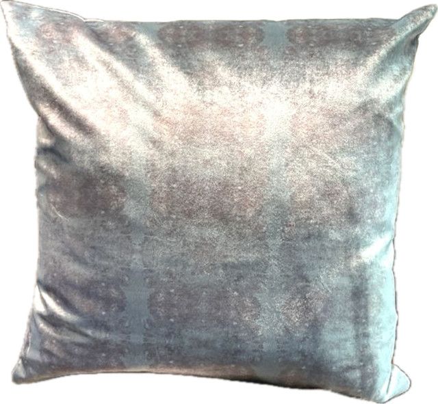 Pillow, Lt Blue Hydrangea, Velvet, 22” sq inc Down Insert