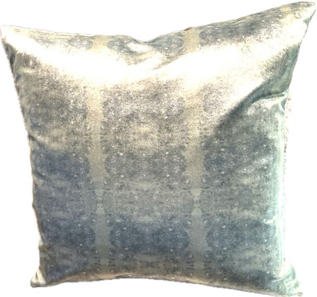 Pillow, Lt Green &amp; Blue Velvet, 22” sq. Inc. Down Insert