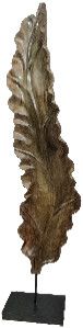 Carved Wood Leaf Of Java Sculpture On Stand 49 x 10 x 6