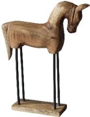 Wood Elongated Horse Sculpture 16 x 11 x 3