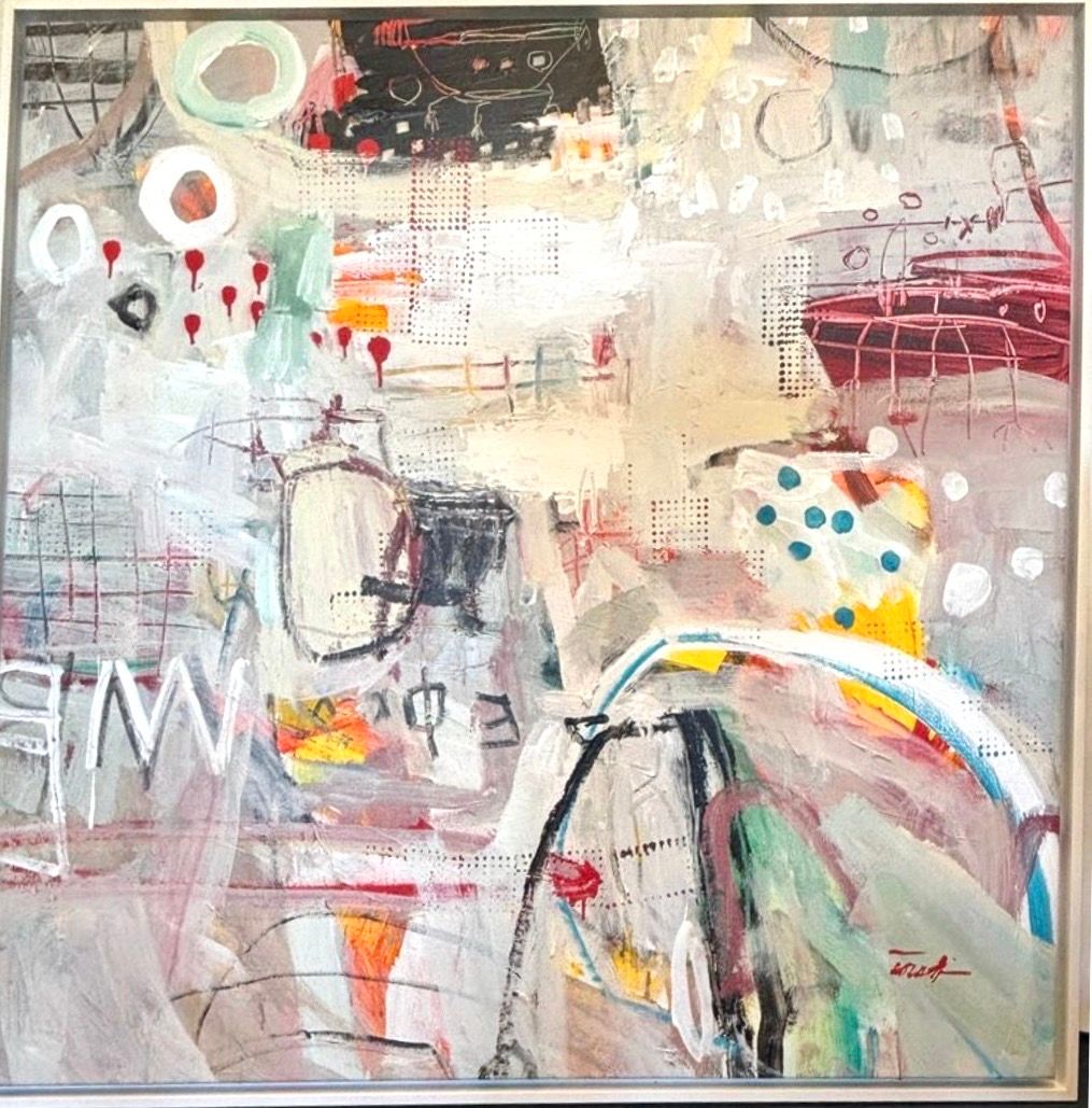 Original Art, "Obsession"Acrylic on Canvas by Torabi, 50" x 50" Framed Matte White