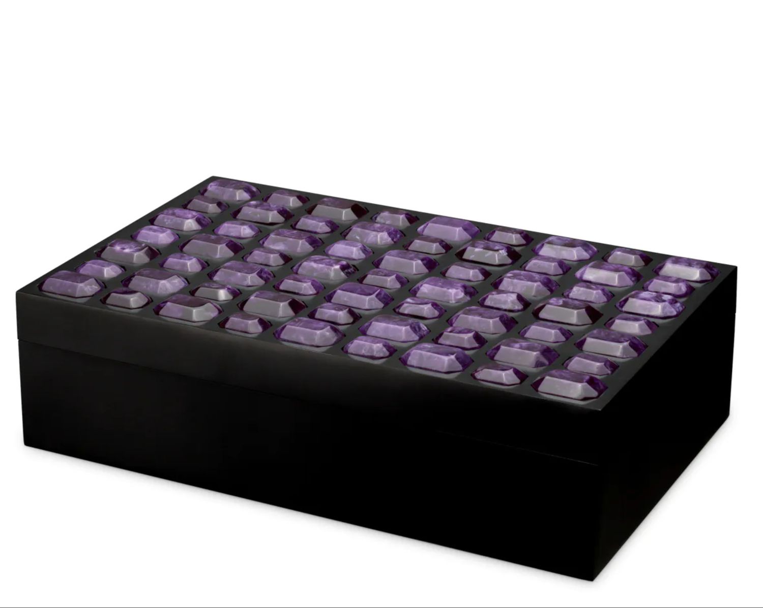 Artisan Made Box, Black w/ Faux Amethyst Top L. 14.76″ W. 9.25″ H. 4.33