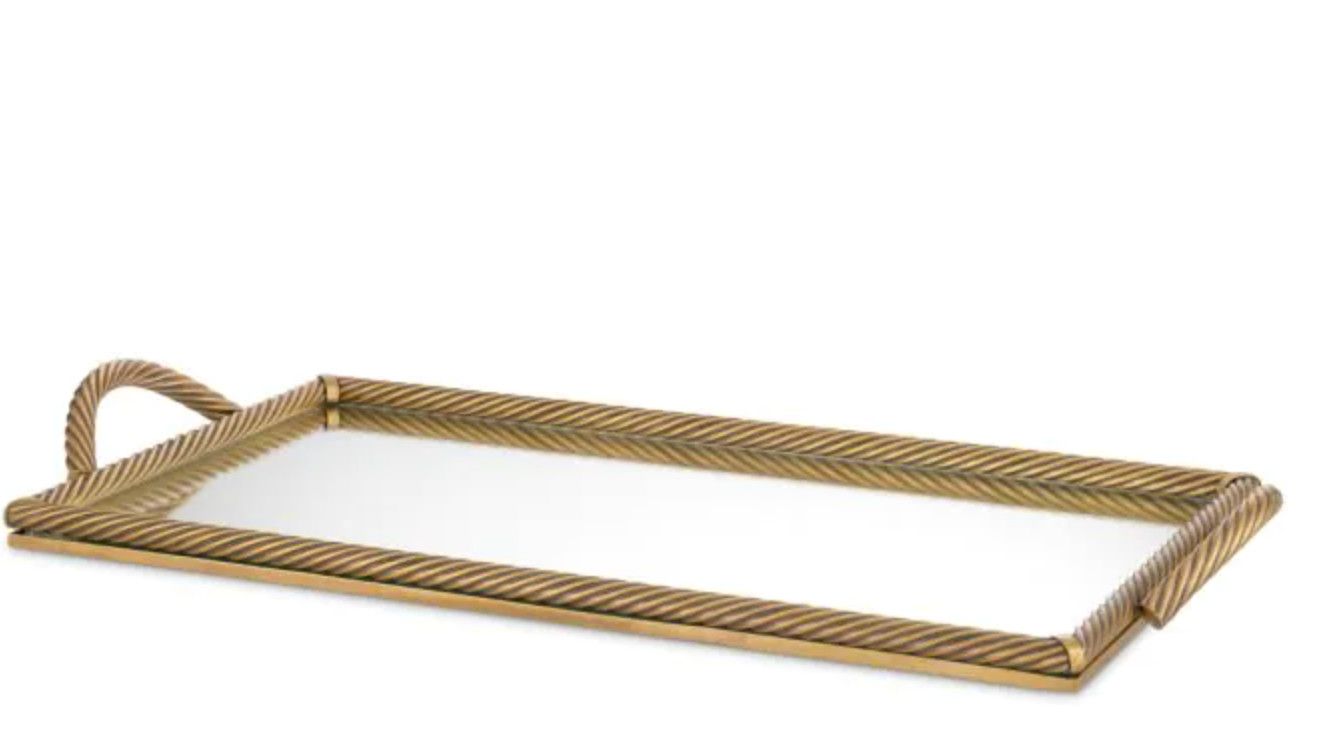 Tray, Rectangular Rope Edge in Vintage Brass L. 31.89″  W. 15.75″ H. 2.76″