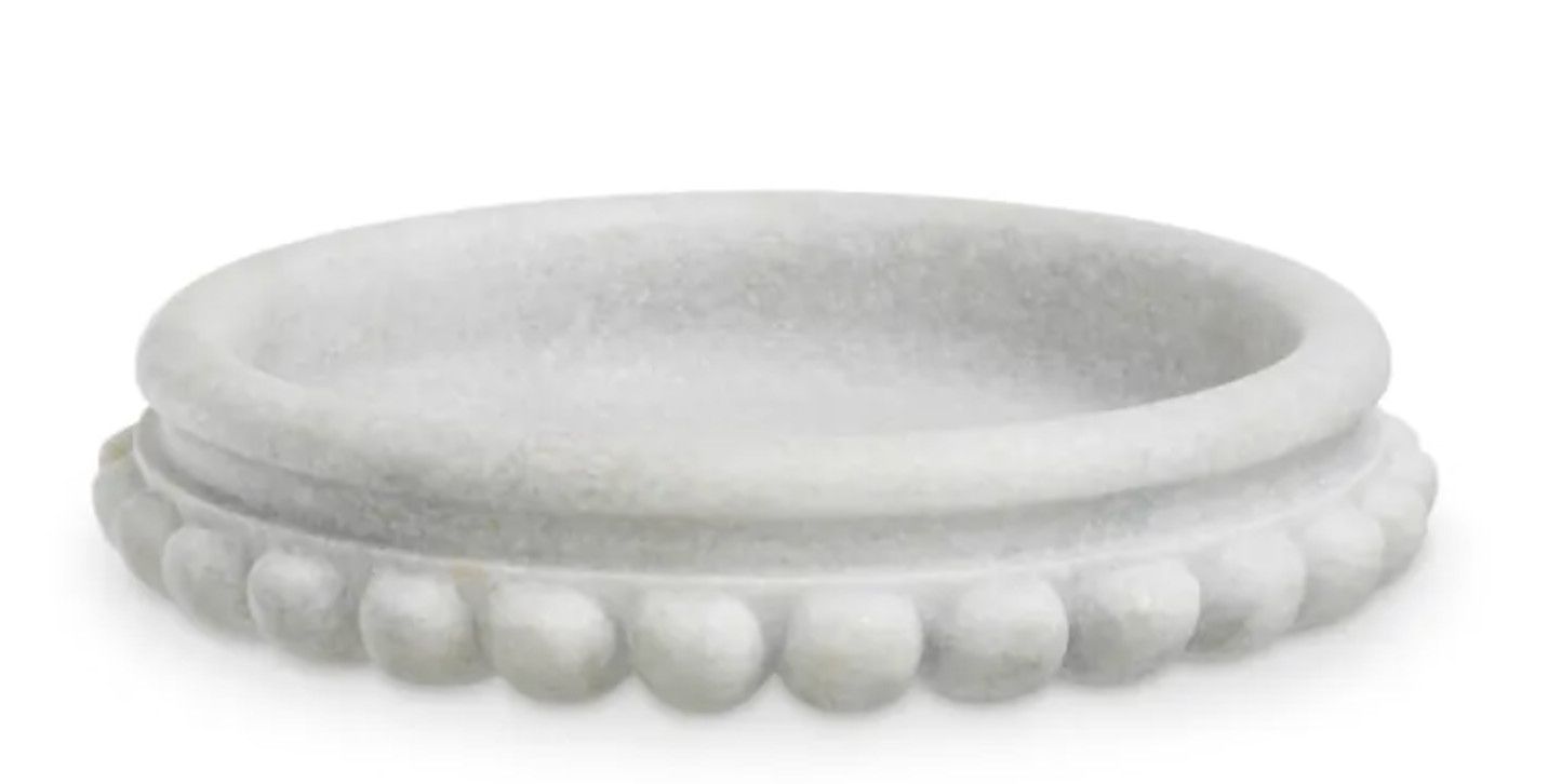 Bowl, Low White Marble with Decotative Ball Edge Ø 17.72″  H. 3.54″
