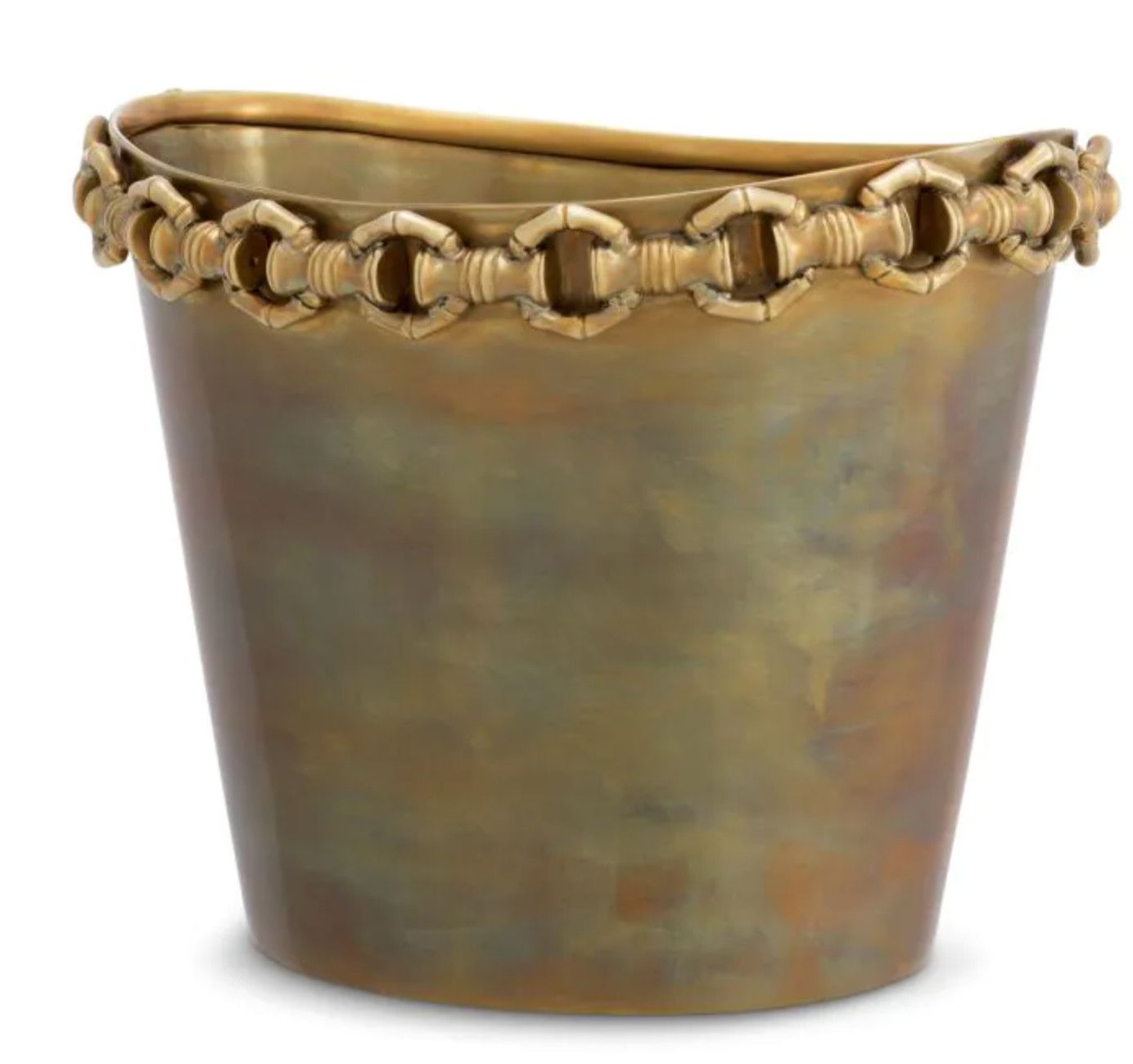 Wine Cooler in Vintage Brass with Chain Detail, L. 11.02″ W. 8.66″ H. 8.27″