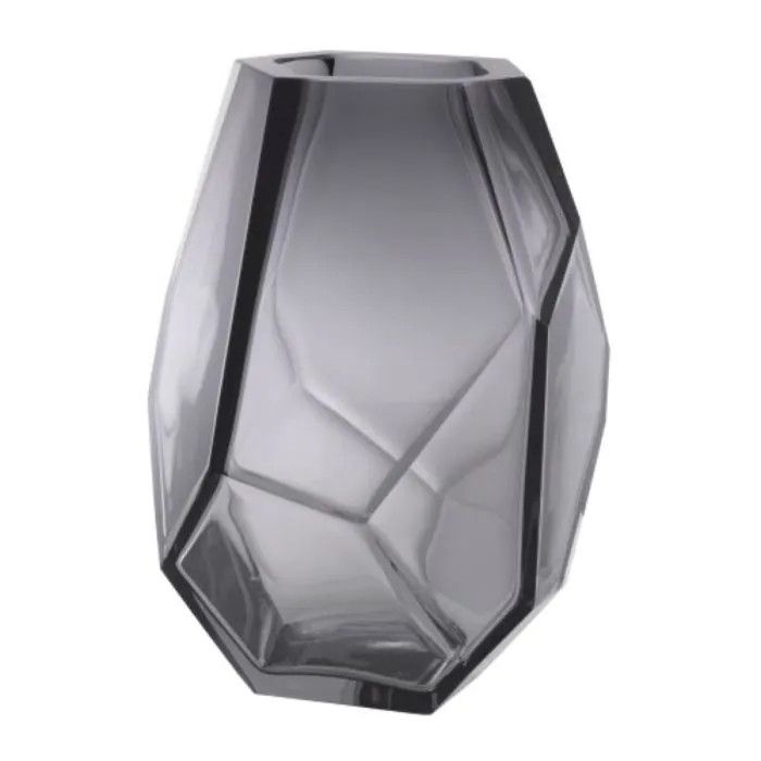 Vase, Smoke Gray Glass Faceted L. 6.30″ W. 7.09″  H. 8.66″
