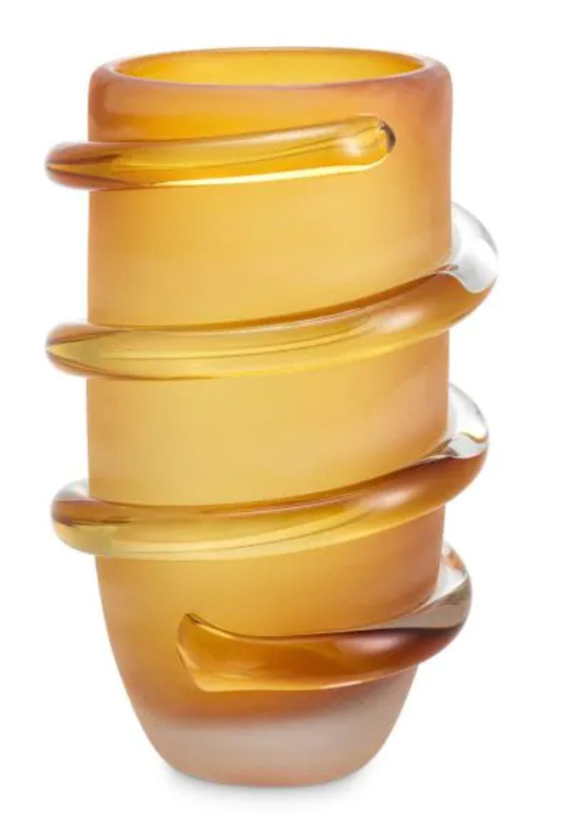 Vase, Frosted Amber with Swirl Design,  Ø 6.30″ | H. 9.84″