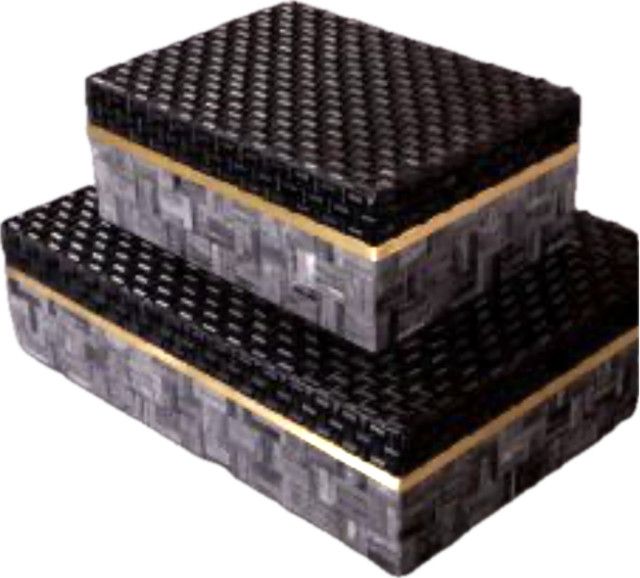 Box, Black Resin Top and Grey Resin Base with Brass Band Sm L. L. 11.22″ W. 8.07″ H. 4.53″