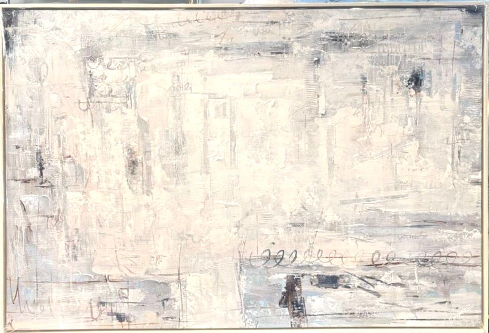 Original Art, 40 x 60 framed Abstract, Wh/Gry/Coils