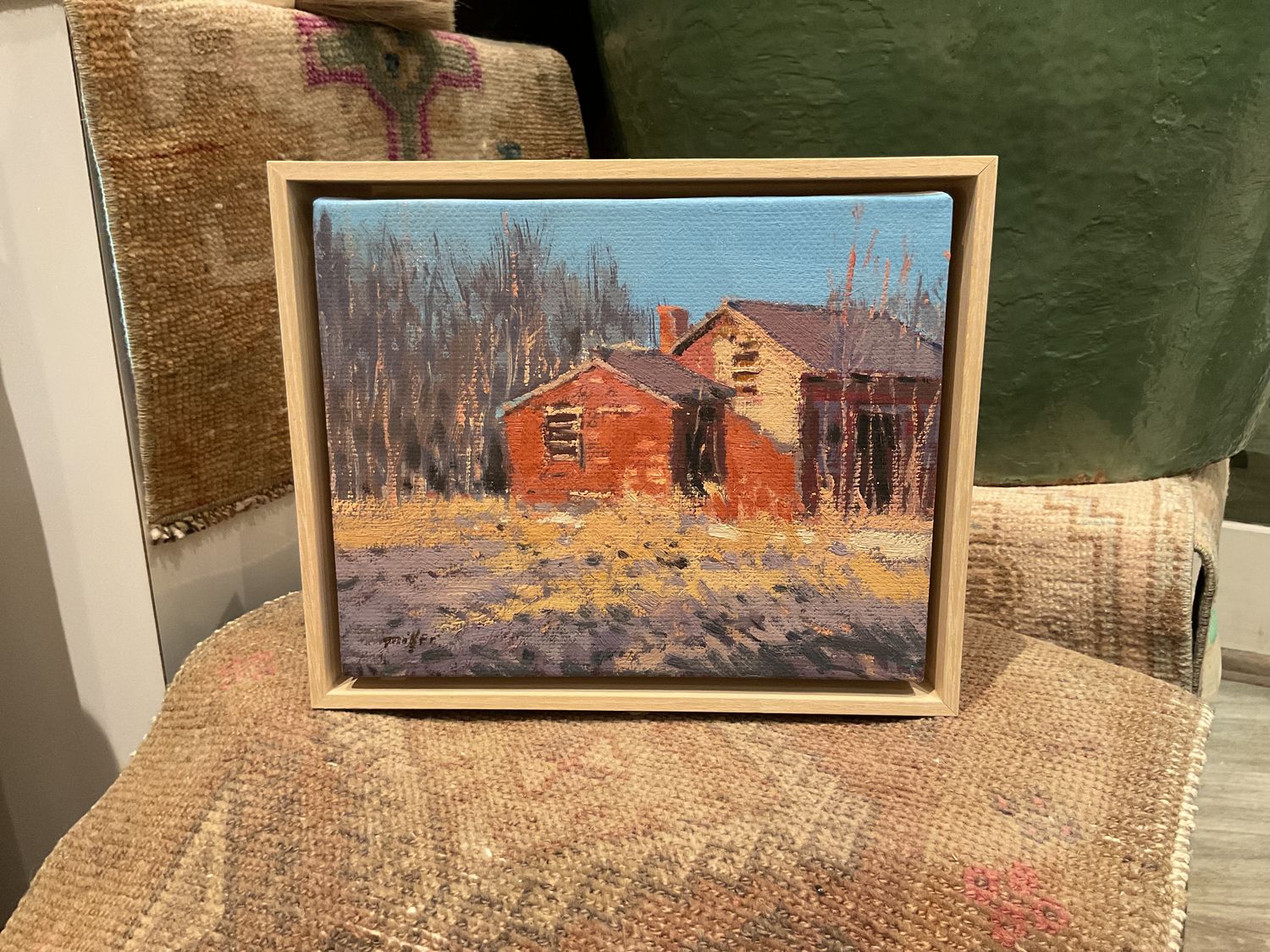 Original Art, 8 x 10 , Brick Farmhouse, Natural Wood Frame