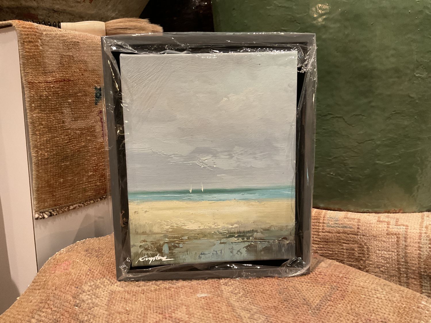 Original Art, 8 x 10 framed landscape, Dr Gray Frame, Beach. Sailboats