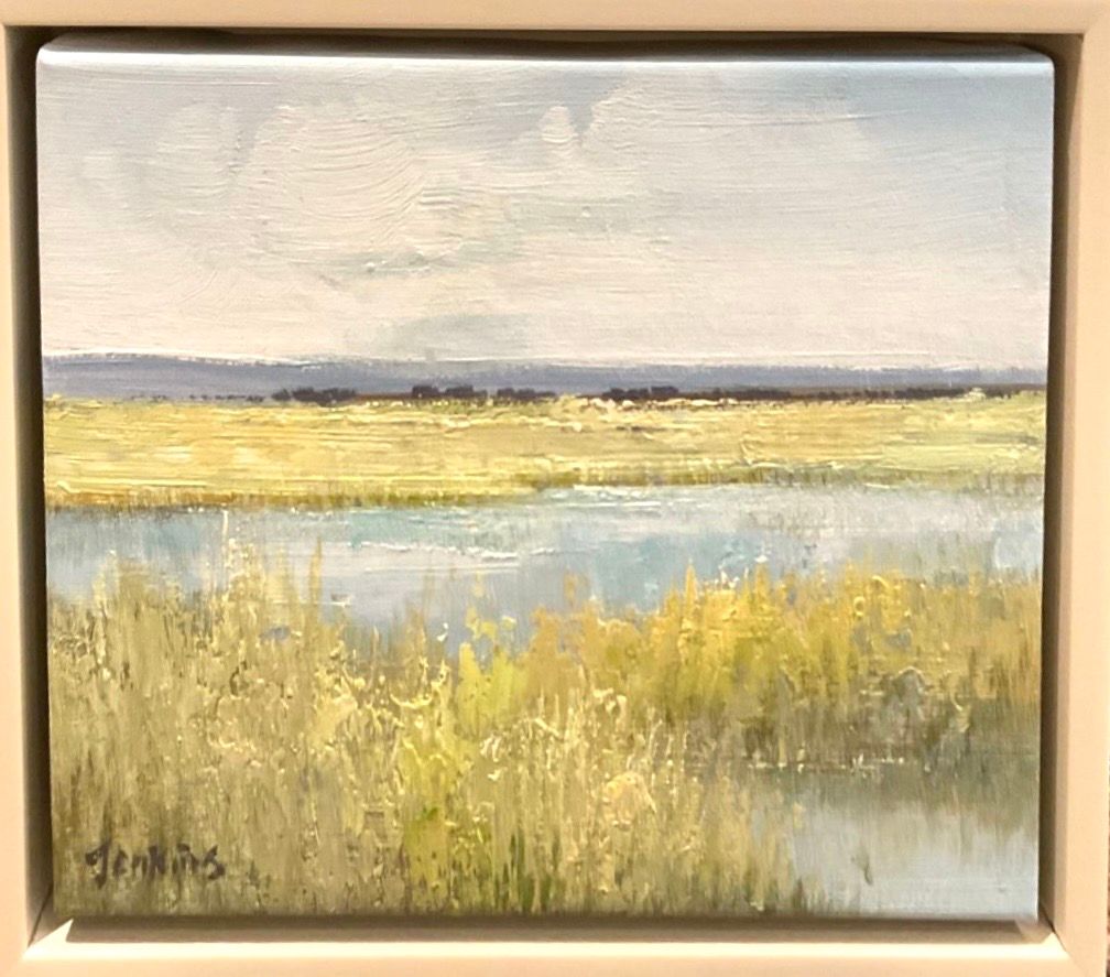 Original Art, 8 x 10 framed landscape, Marsh, Off-White frame