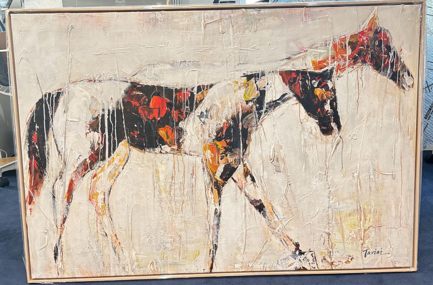 Original Art, 40 x 60 framed Abstract Horse, Natural Wood Frame