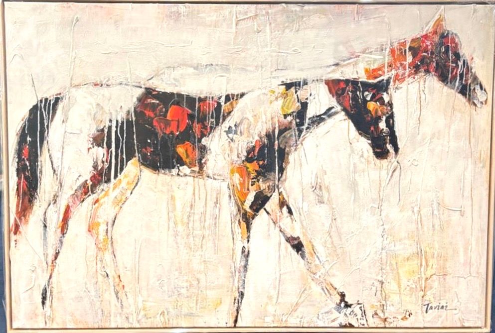 Original Art, 40 x 60 framed Abstract Horse, Natural Wood Frame